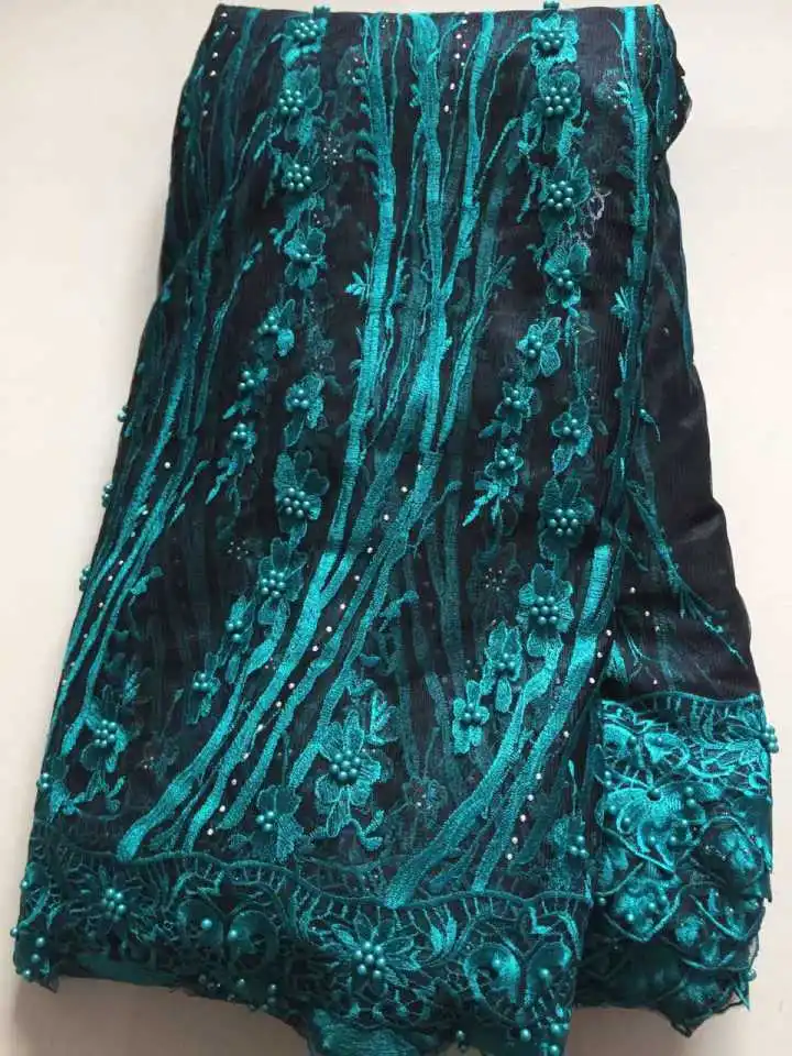 

embroidered High quality African lace fabric beaded lace fabric for party dress fabric 5 yards