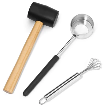 

Coconut Opener Set For Young & Mature Coconuts By Coconut Tools For Meat Removal With Hammer & Stainless Steel Knife |Premium