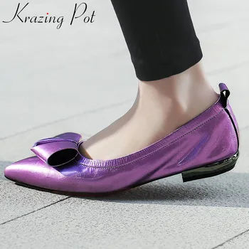 

Krazing Pot elegant lady cow leather comfortable loafers art design pointed toe pregant women slip on plus size daily shoes L28