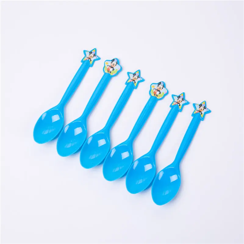 Spoon 6 pcs Минни Микки Маус одноразовая посуда набор бумажная тарелка салфетки чашка баннер для вечеринки в честь Дня Рождения украшения дети мальчик вечерние принадлежности - Цвет: Spoon 6 pcs