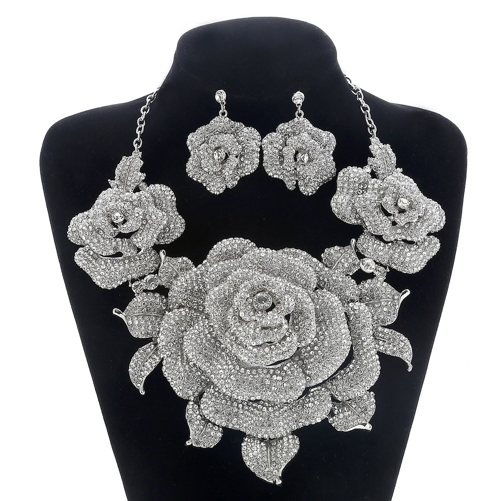 Bridal Jewelry Sets for Women Crystal Rhinestone Flower Wedding Prom Necklace and Earrings Sets Female Party Jewelry Sets Bridal Jewelry Sets for Women Crystal Rhinestone Flower Wedding Prom Necklace and Earrings Sets Female Party Jewelry Sets