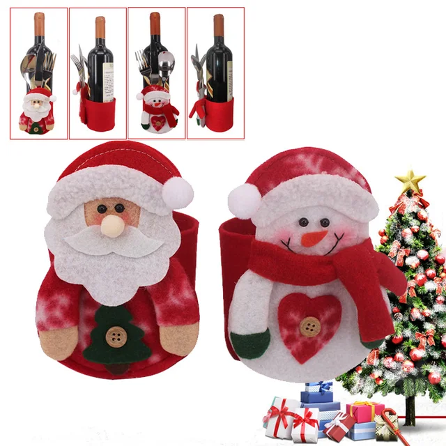 2pcs fancy santa claus snowman wine bottle holder christmas decorations silverware holders pockets folks dinner table - Santa Snowman 2 2pcs fancy santa claus snowman wine bottle holder christmas decorations silverware holders pockets folks dinner table - Santa Snowman 2