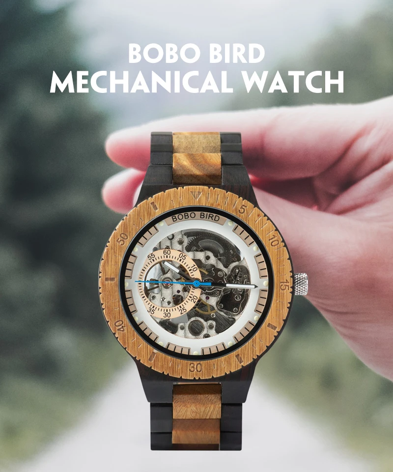 BOBO BIRD деревянные механические часы для мужчин роскошный чехол в стиле ретро с золотой этикеткой рядом с автоматическими и многофункциональными наручными часами