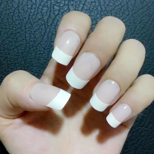 Clic French False Nails Tips Short Flat Top Fake Natural Clic French False Nails Tips Short Flat Top Fake Natural Full Cover 24pcs Manicure