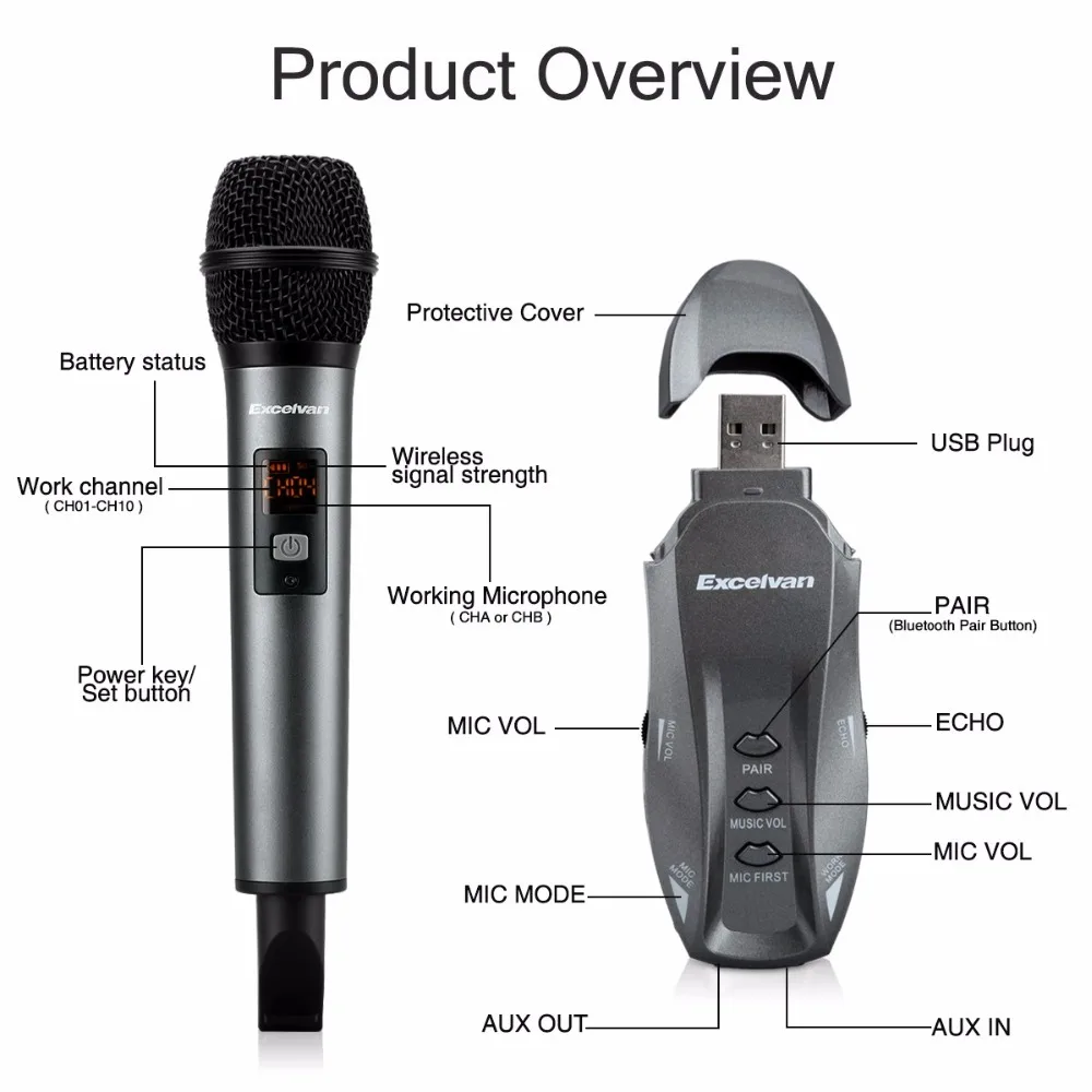 Excelvan K18V Bluetooth микрофон беспроводной с рецепторов поддержка приложение для дома