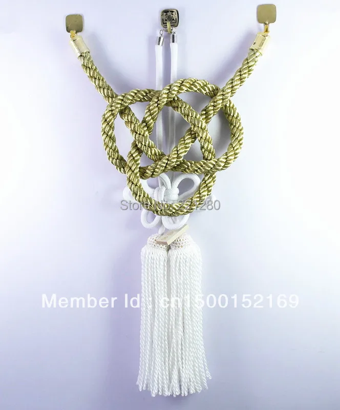 

ONE SET JP JUNCTION PRODUCE CAR GOLDEN KIN TSUNA ROPE & WHITE FUSA KIKU KNOTS FOR CAR REARVIEW MIRROR