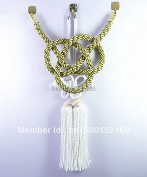 

ONE SET JP JUNCTION PRODUCE CAR GOLDEN KIN TSUNA ROPE & WHITE FUSA KIKU KNOTS FOR CAR REARVIEW MIRROR