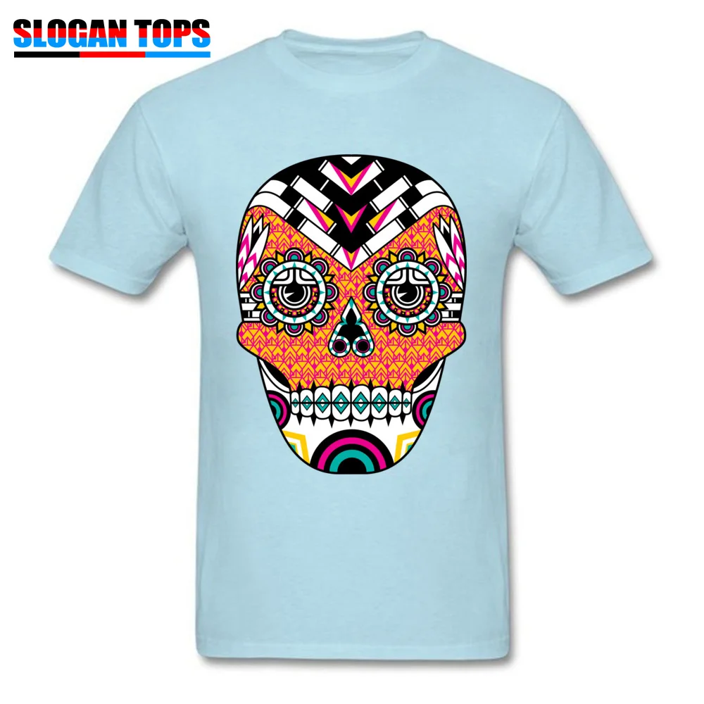 Comics Deco Skull Cool Short Sleeve Labor Day Tops Shirts Slim Fit Crewneck All Cotton Clothing Shirt Men Tshirts Deco Skull light