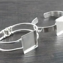 Высокое качество 25 мм Серебряный 2 типа покрытый квадратный браслет База Пустые фурнитура лоток рамка Установка Кабошон Камея