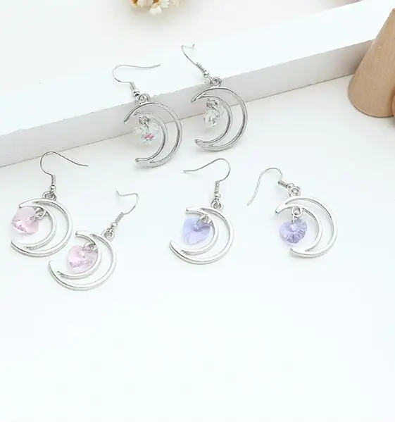 

e 329 2018 new listing fashion girl crystal glass love earrings cute moon temperament female minimalist jewelry accessories fact