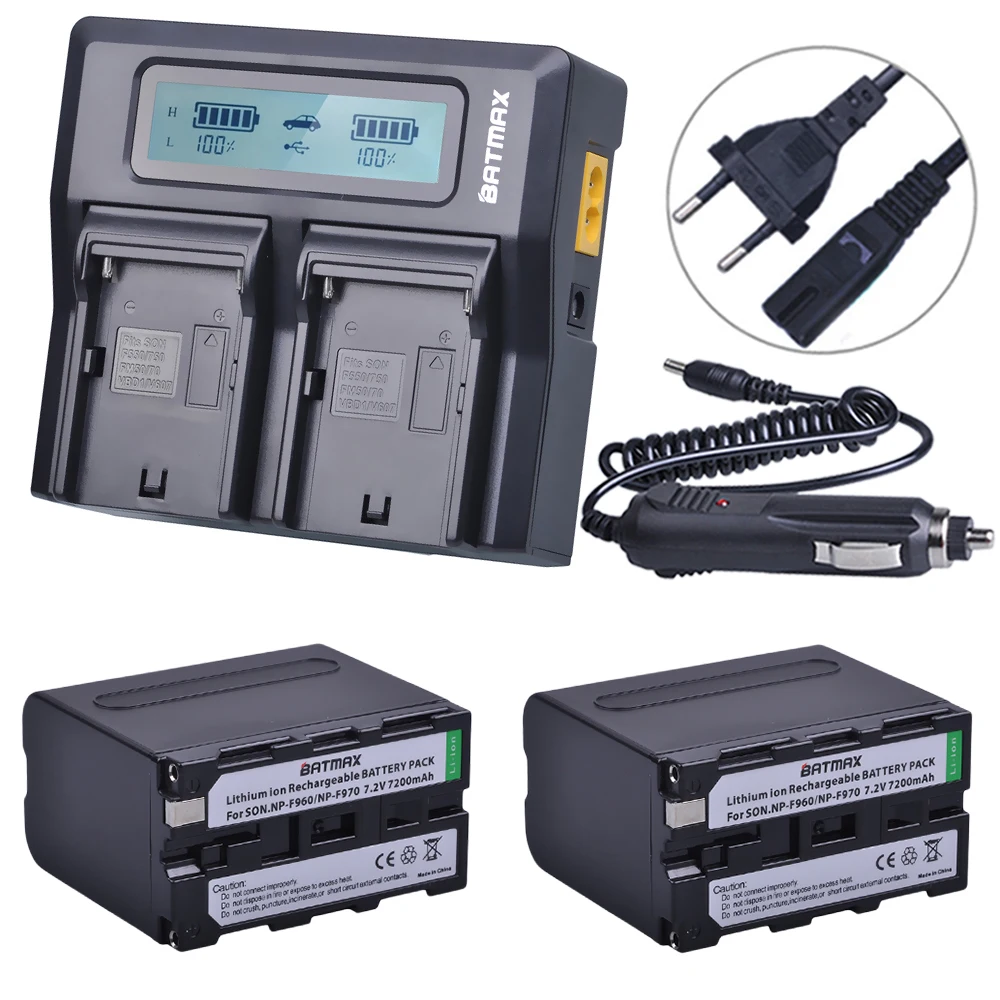 Online 2Pcs 7200mAh NP F970 NP F970 Power Display Batterie + 1 Ultra Schnelle 3X schneller Dual Ladegerät für SONY f930 F950 F770 F570 CCD RV100