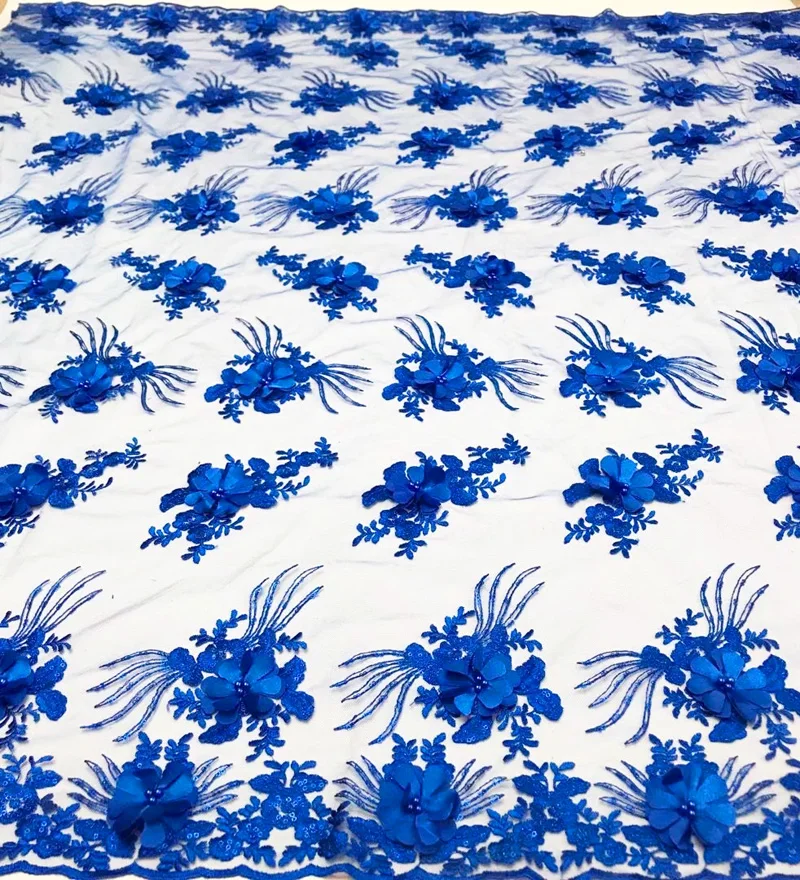 

3D flowers embroidery lace fabric, High quality french Tulle Lace Fabric With beaded and sequins for party dress