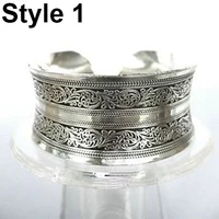Vintage Tibetan Silver Elephant Carved Open Bangle Cuff Wide Bracelet Jewelry NEW Gypsy Square Flower Metal Tibetan Silver 2