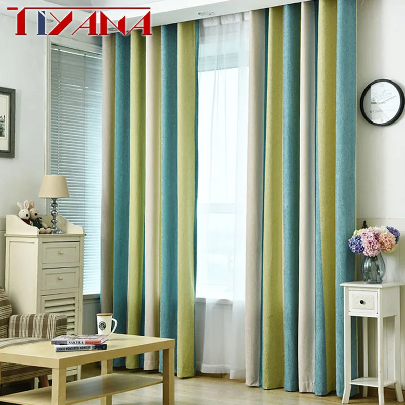 

Thicken Chenille Thermal Insulated Living Room Blackout Curtains Modern Striped Custom Finished Drapes For Bedroom AG124&2