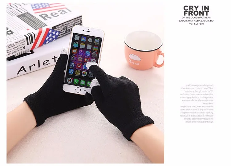 Красочные зимние перчатки для мужчин и женщин с сенсорным экраном, толстые вязаные перчатки