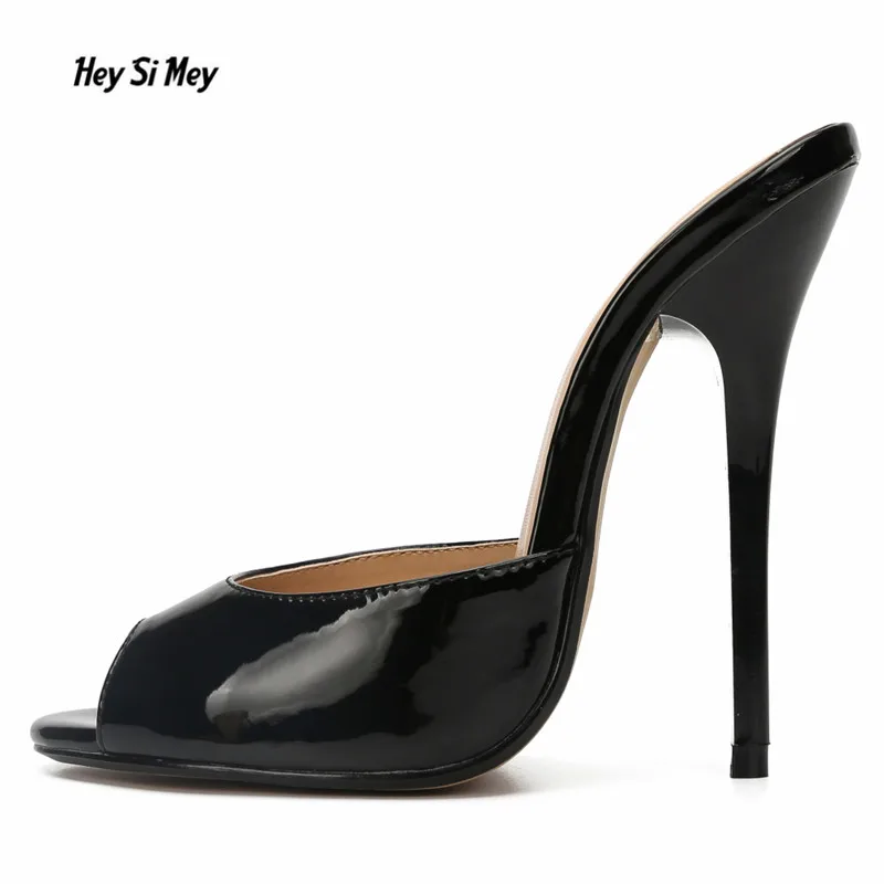

HSM women Slippers 14cm thin heels Sandals Women Ladies Party Wedding Sandales Frauen Sandalias Para Mujer pumps Plus:37-47 48