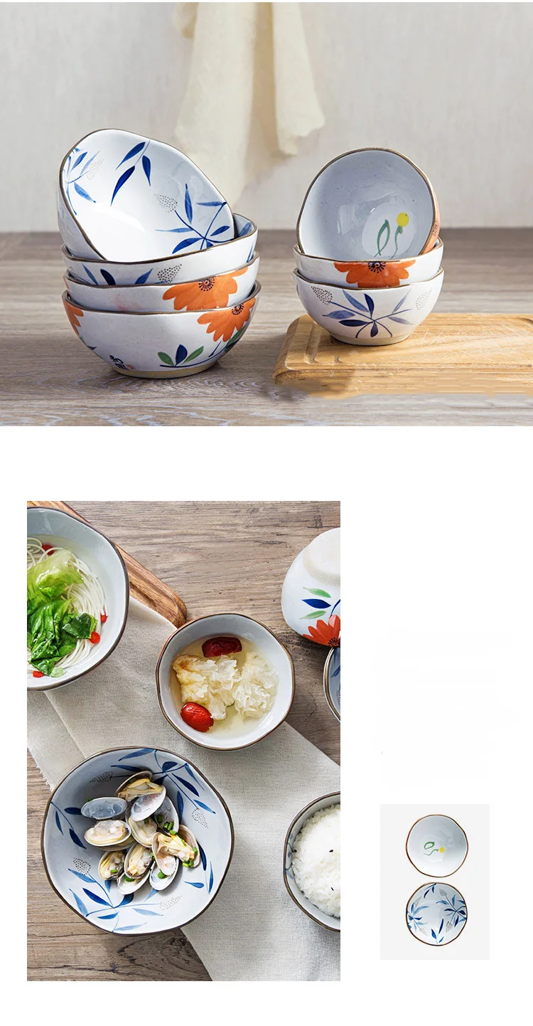 Синий и белый японский HENGFENG стиль керамическая чаша лапши салат суп риса миска морепродуктов миска