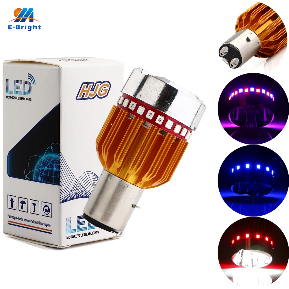 

YM E-Bright 4PCS BA20D H6 3 LEDs 9W White Motorcycle Headlamps Car Headlights + LED Angel Eyes RGB Flash Strobe 9-80V 900Lm