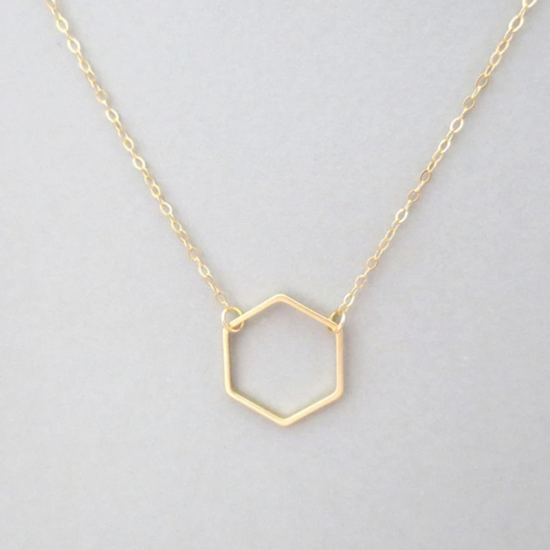 Minimalist Hexagon Necklace Delicate gold necklace, Geometric