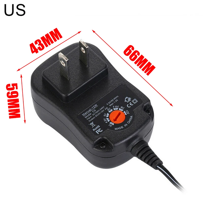 Universal Wall Plug-in Adjustable AC/DC Power Adapter 5V 6V 9V 12V Plug Charger Power Supply