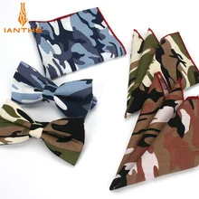Мужской Хлопковый Регулируемый жилет из 2 предметов Камуфляжный галстук-бабочка модный мужской Карманный платок квадратный комплект для свадебной вечеринки бабочка