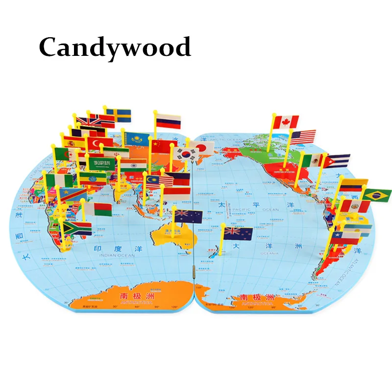 

Candywood 3D Wooden World Map toy national Flag Stereo toys Educational early Learning puzzle Jigsaw for kids children