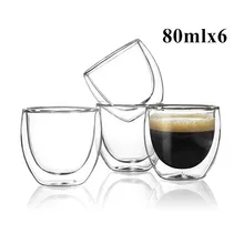 1/4/6 шт с двойными стенками, Стекло ясно ручной работы термостойкие мини Чай чашки здоровый напиток Кофе кружка утепленная Стекло