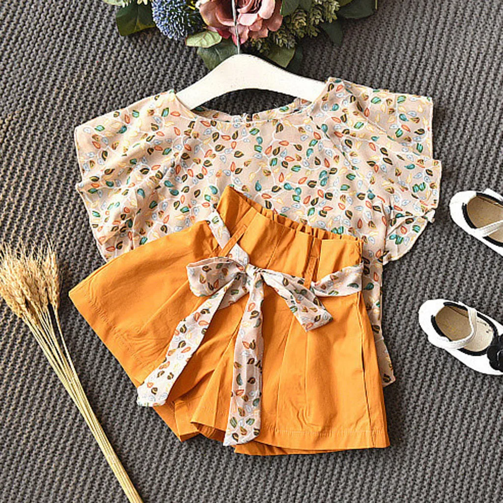 Комплект для маленьких девочек; летняя модная детская одежда с принтом для девочек; одежда с короткими рукавами+ юбка; комплект одежды из 2 предметов для малышей