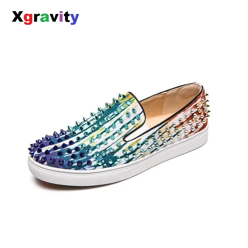 

Xgravity 2019 Spring Summer Lady Fashion Round Toe Rivets Flat Shoes Denim Fashion Leisure Loafer Footwear Unisex Shoes C005