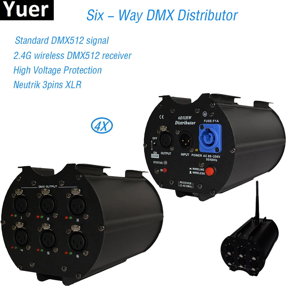 4 шт./лот профессиональное студийное диджейское оборудование DMX512/1990 сплиттер усилителя повторителя 6DX 110 V 230 V XLR PIN3 DMX распределитель