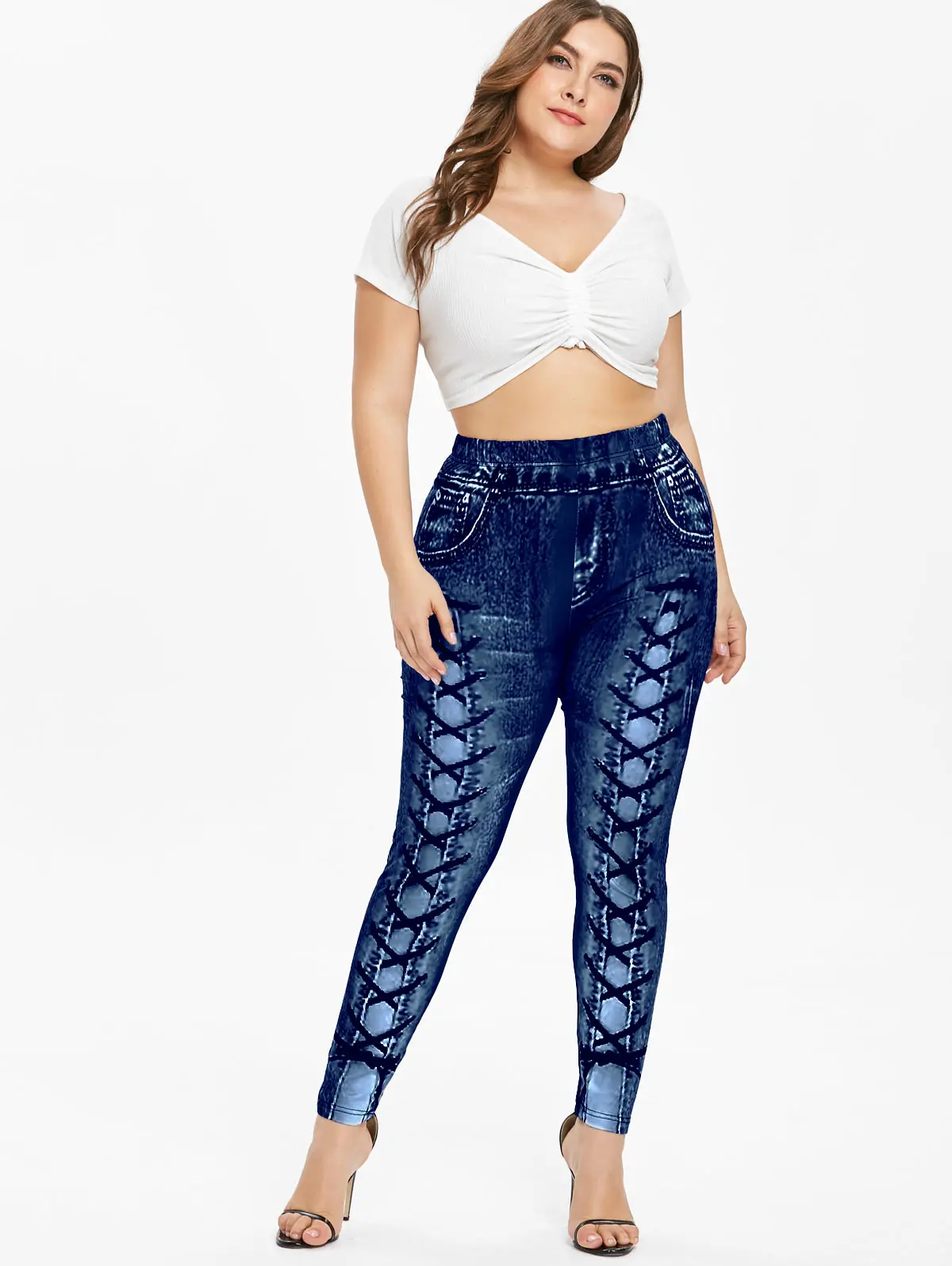 Kenancy для женщин; большие размеры 3D печатных эластичные леггинсы талией тренировки бинты карман обтягивающие леггинсы повседневные женские джинсы
