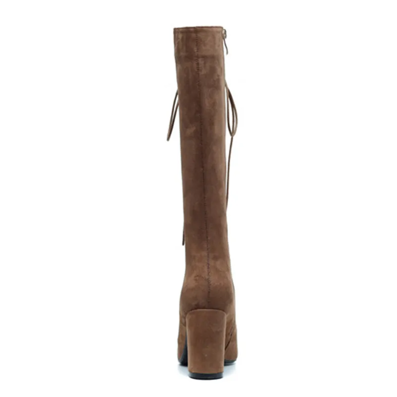 Talons De Dames Peluche Courte Haute Épais Qualité Up Chaud En Brown Longues Pour Smirnova Dentelle noir 2018 Top Cuir Genou Daim Bottes Femme Pg7xpqqR