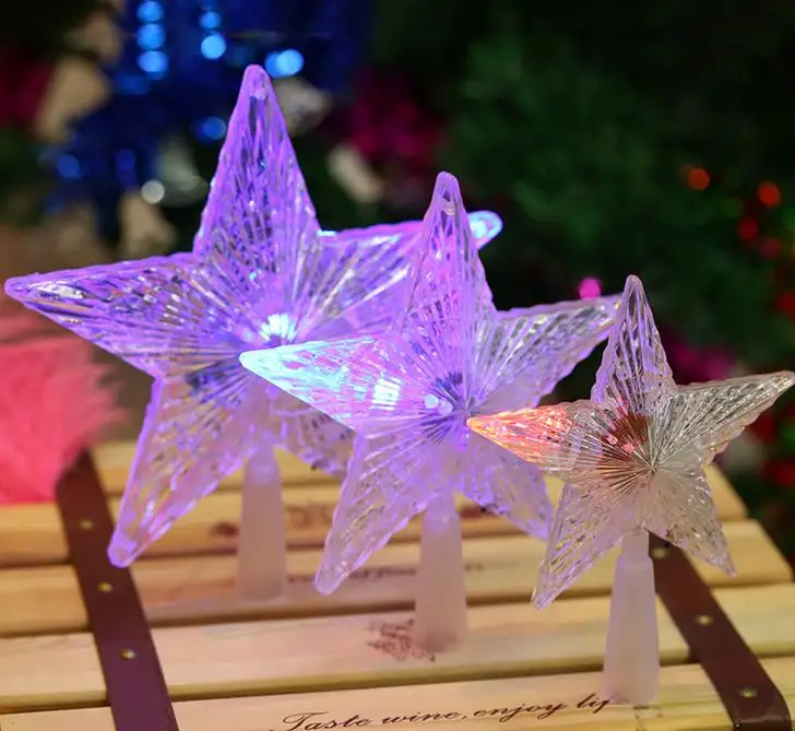 Светодиодный светильник в виде звезды пентаграммы, рождественской елки, сказочный светильник, многоцветная Кнопка вспышки, питание от батареи, украшения для рождественской елки, подарок