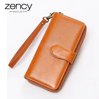 

Zency Fashion Women Day Clutches High Quality Handbag Casual Long Purse 100% Genuine Leather Bag Brown Blue Classic Style
