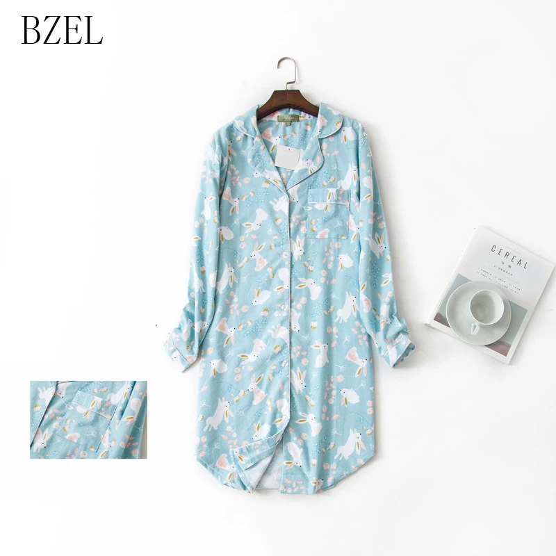 

BZEL Women Cotton Nightgowns Home Dress Sexy Nightwear Cartoon Rabbit Sleepwear Night Shirt Female Long Sleeve Sleep Lounge S-XL