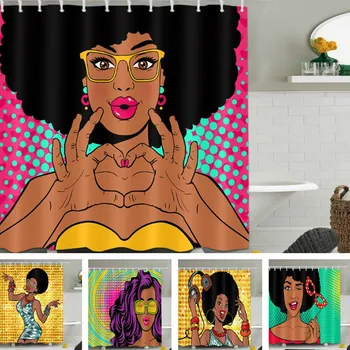 

Drop Ship Pop Girls Shower Curtain Waterproof Mildewproof Polyester Fabric Bath Curtain Bathroom Product With 12 Hooks Gift