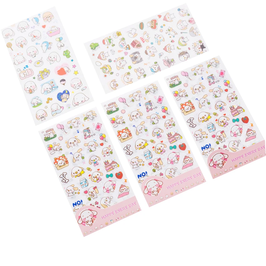 

6sheets/pack cute transparent diary album mobile phone decoration adhesive sticker cartoon big ear dog sticky label