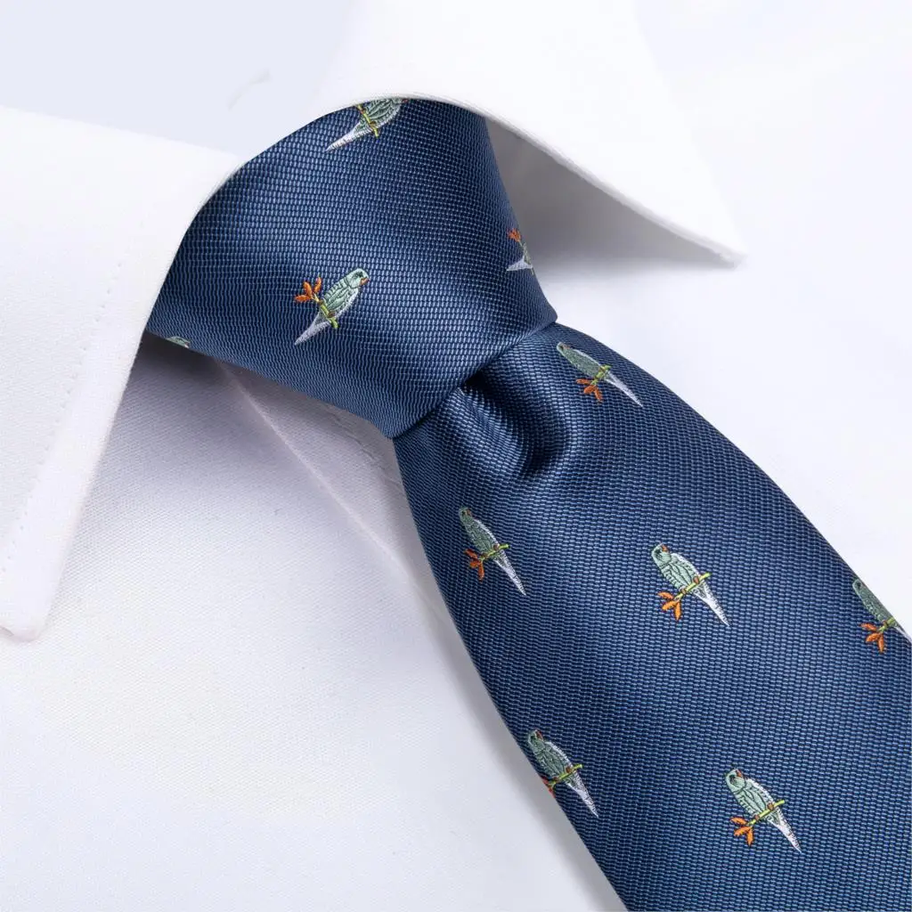 DiBanGu новый синий животного Для мужчин подарки зажим для галстука Hanky запонки галстук 100% шелковые галстуки для Для мужчин Свадебная деловая