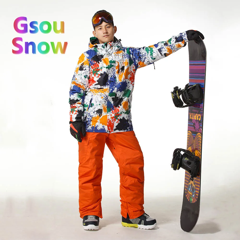 Gsou Sonw Outdoor Sports Winter Men's Skiing Clothing Snowboarding Sets Warmer Ski Jackets Waterproof Ski Pants Suits - Цвет: 1510 002