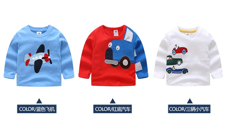 2018 Spring Autumn For 2-9 10 Years Children Cotton Striped Patchwork Cartoon Car Bus Truck Baby Kids Boys Long Sleeve T Shirts (14)