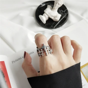 

925 Sterling Silver New Jesus Cross Open Rings Vintage Hollow Out Design Index Finger Rings For Women Religion Jewelry Gift