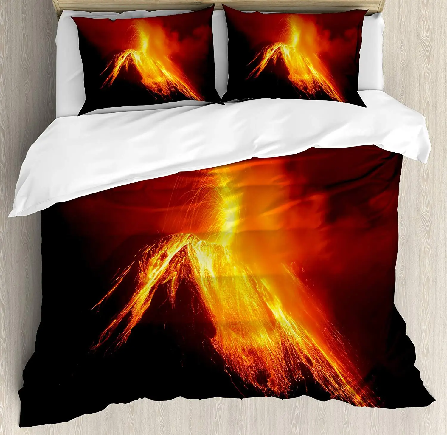 

Volcano Duvet Cover Set Queen Size Tungurahua Volcano Ecuador Exploding Night Nature Geology Bedding Set Orange Yellow Black