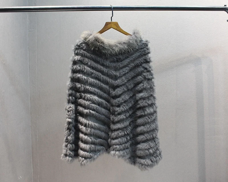 female natural knitted fur poncho with collar (4)