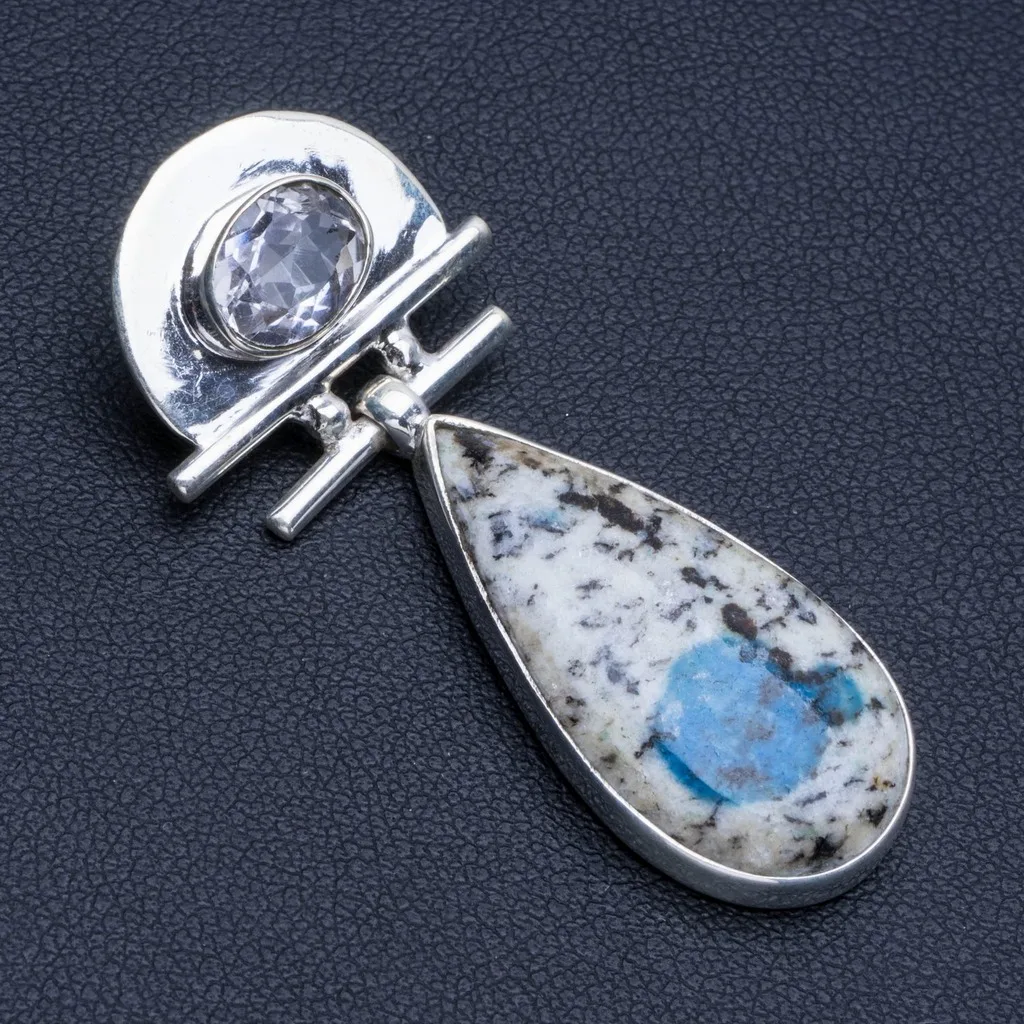 Natural K2 Azurite and White Topaz Boho Style 925 Sterling Silver Pendant 2&quot R0887 | Украшения и аксессуары