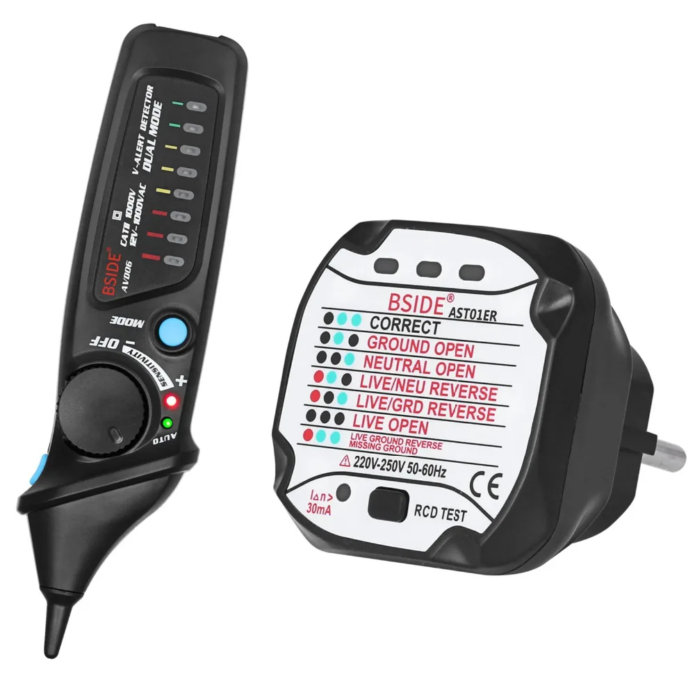 BSIDE Dual Mode Non Contact AC Voltage Detector Tester + Socket Wall