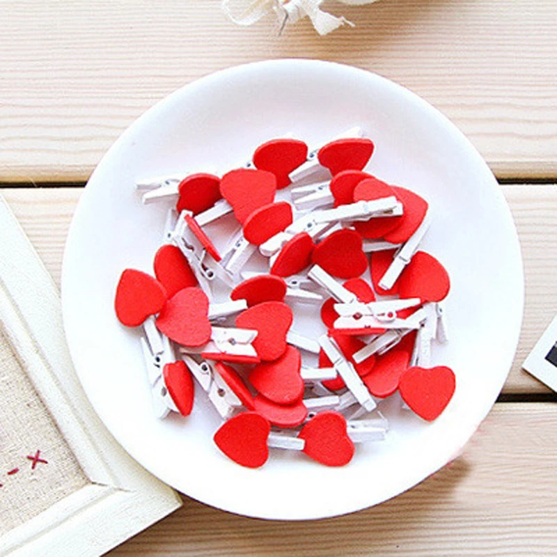 10 pcs DIY 35mmX25mm Mini Love clip Natural Wooden Clips For Photo wall Clips Clothespin Craft Decoration Pegs wooden clips