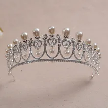 Корейский имитация жемчуга и кристаллы для свадьбы короны принцессы диадемы свадебные аксессуары для волос