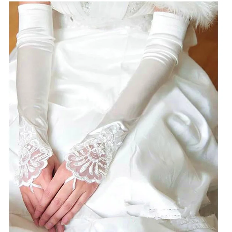 

2019 Newest Elow Length Wedding Gloves White Fingerless Lace Applique Wedding Dress Accessories Bridal Gloves Free Shipping