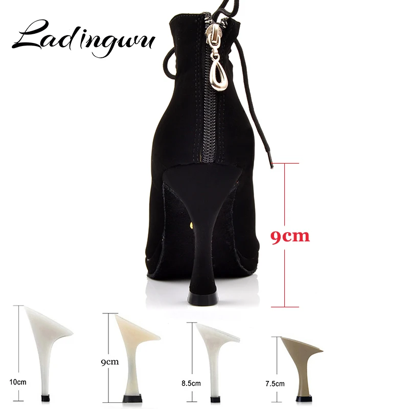 Ladingwu New Women's Latin Dance Shoes Ballroom Tango Platform Ladies ladys Comfortable Flannel Dancing Shoes Black 9cm Cuba