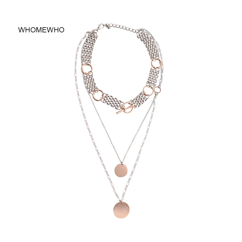 

Two Tone Silver Rose Gold Long Chain Multilayer Choker Necklaces Women Korean Summer Fashion Party Jewelry Handmade Accessory